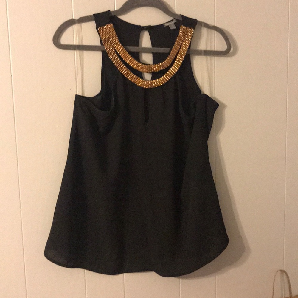 Black Tank With Gold Neck Detailing